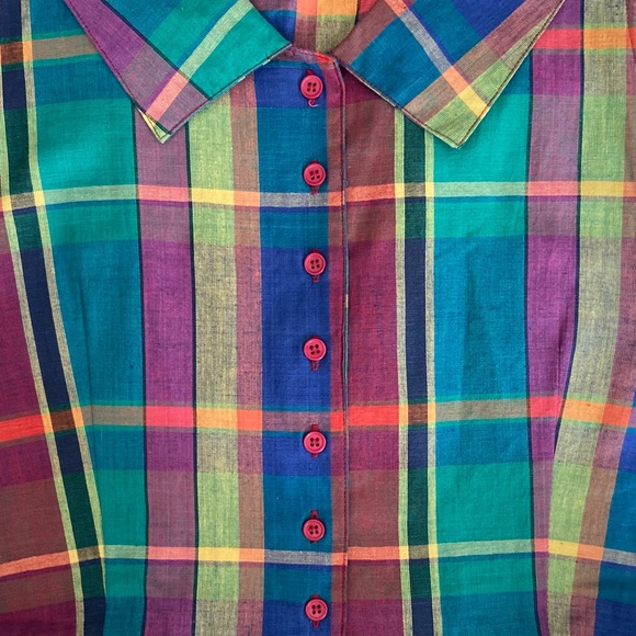 🌈 Tangibles, Vintage Cirque Arc-En-Ciel Madras Plaid Dress - Picture 8 of 16